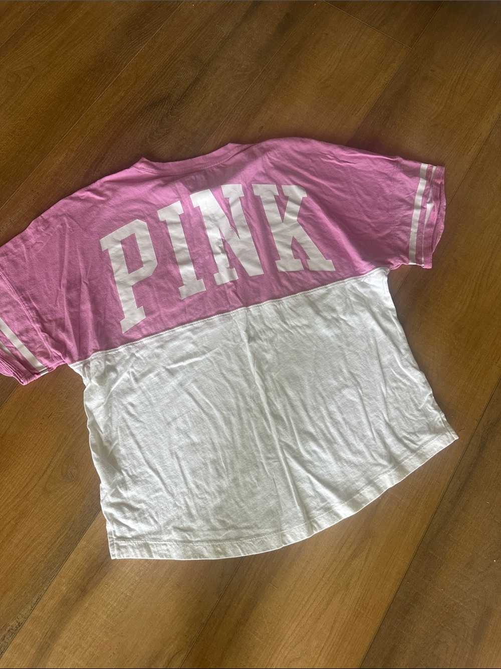 Victoria's Secret PINK Pink and White Colorblock Short Sleeve Tee